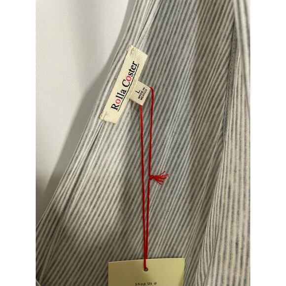 Roller Coaster Striped V-neck Maxi Dress Size Large NEW (flaw) Grey White - Picture 3 of 7